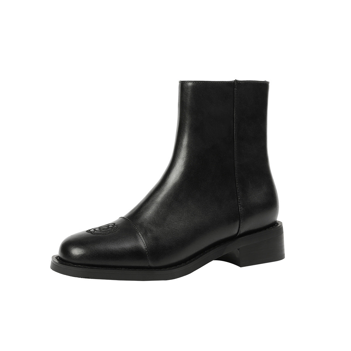 Velvet 281-3 flower stitch pattern thick-soled short boots for women new black Chelsea boots mid-heeled Martin boots 