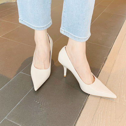 887-9 stiletto women's shoes Internet celebrity temperament simple small size high heels commuting professional solid color pointed toe shoes 