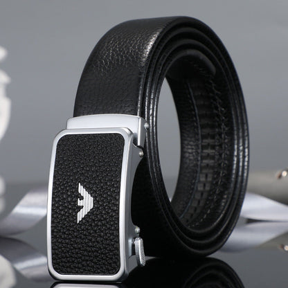 Men's belt automatic buckle laminated leather alloy buckle head litchi pattern business casual belt men wholesale one piece drop shipping