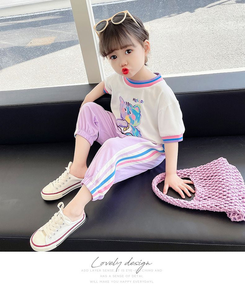 Girls summer suit, children's fashionable children's clothing, casual leggings for small and medium-sized children, fashionable sports two-piece set 