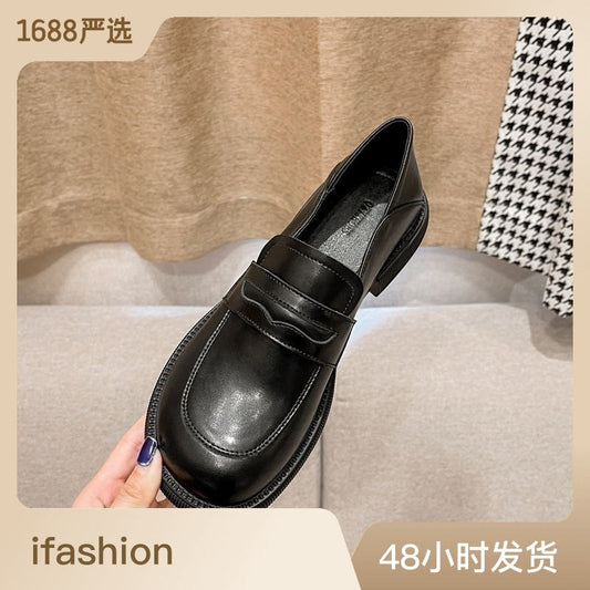 Grape Mom's same style 2023 new thick-soled genuine leather small leather shoes spring and autumn British style one-leg loafers women's single shoes 