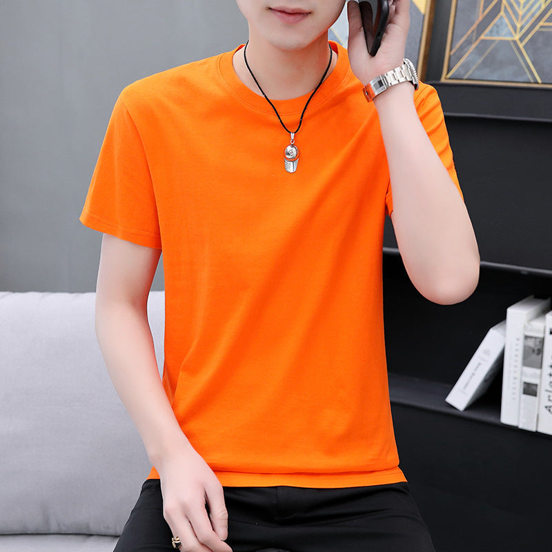 180g pure cotton t-shirt solid color short sleeve 2023 new short sleeve men's summer round neck trendy printed top half sleeve 