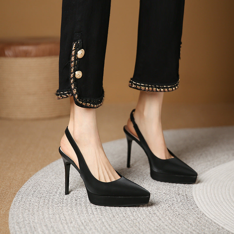 999-7 Black pointed toe hollow back stiletto sandals for women new style simple temperament bag toe fashion high heels women's shoes 