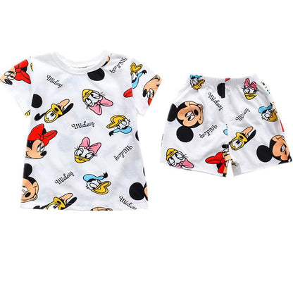 2023 new summer men's and women's sports suits for 2-year-old children 1 Western style cartoon print 2-piece set 3 short sleeves 4 T-shirt shorts 