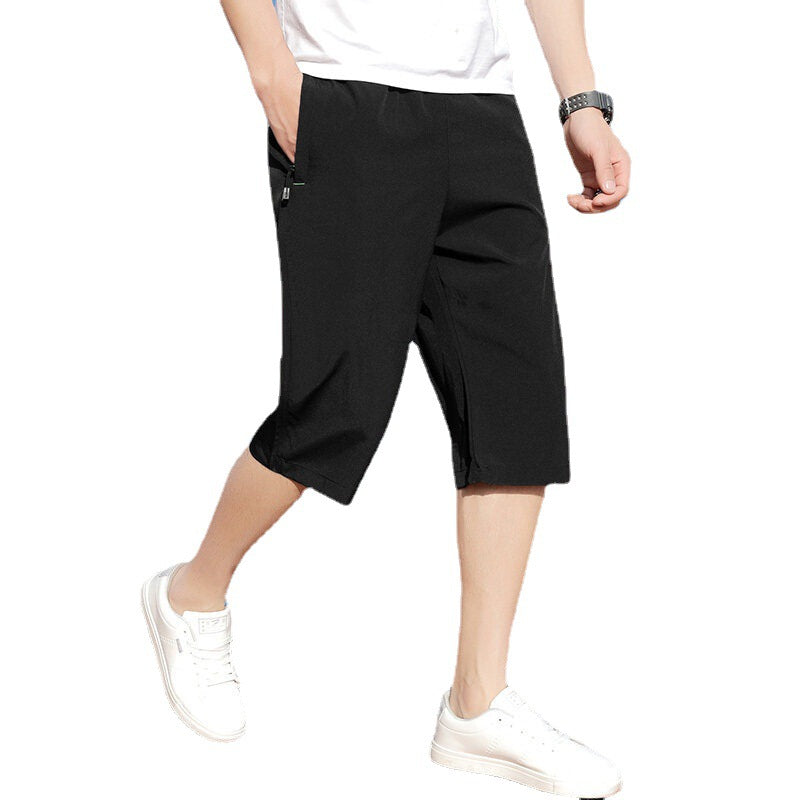 Summer shorts men's cropped pants men's quick-drying stretch ice silk pants sports casual pants plus fat loose men's shorts 