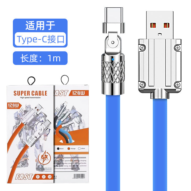 佰通超级闪充120W机甲锌合金可180度旋转防冻硅胶加粗快充数据线