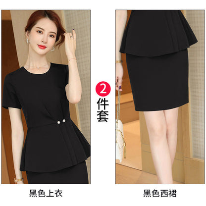 Black beauty salon temperament work clothes for women summer short-sleeved small blazer beautician medical beauty professional attire suit 