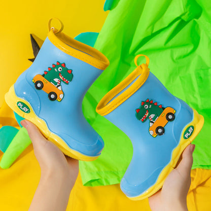 2022 New Children's Rain Boots Baby Rain Boots Cute Cartoon Water Shoes Outdoor Waterproof Anti-Slip Dinosaur Shoes for Boys and Girls 