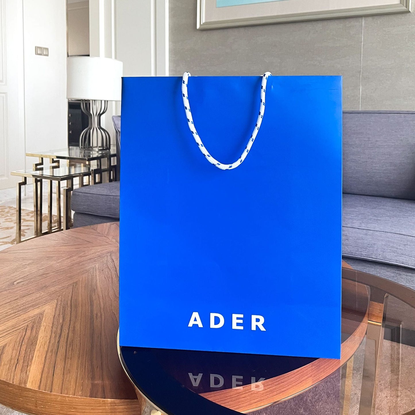 ADER Large Blue Printed Portable Gift Paper Bag (Single shot will not be distributed) 