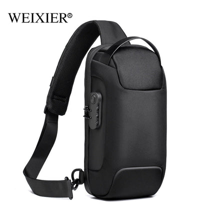 Chest bag men's canvas casual crossbody bag shoulder bag men's chest bag usb charging sports water drop bag for men