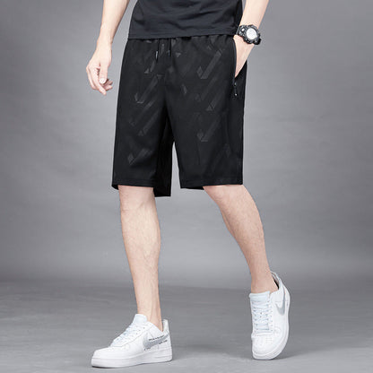 Ice silk shorts men's summer trend plus size plus size sports casual pants loose quick-drying beach outerwear five-point pants 