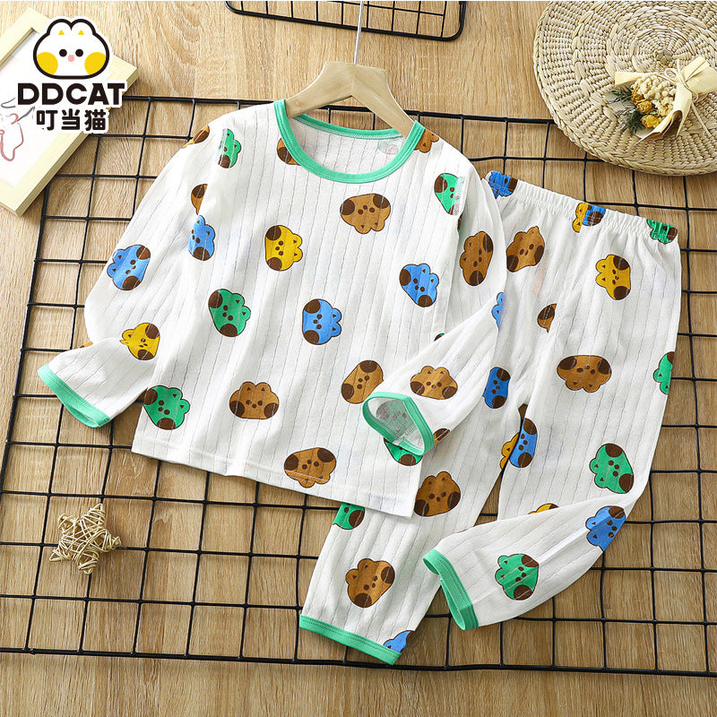 2023 New Children's Cotton Home Clothing Set Summer Long Sleeve Pajamas Thin Air Conditioning Clothing for Boys and Girls 