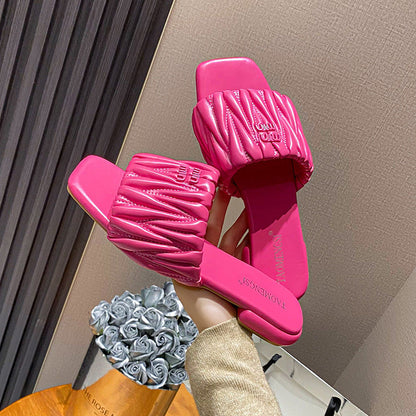 Grape mom studiolee summer fashion non-slip square head letters flat bottom slippers for women 2023 new style 