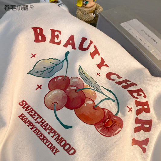 7 cherries 230g heavyweight pure cotton short-sleeved t-shirt for women 2023 loose soft girl sweet top one piece drop shipping 