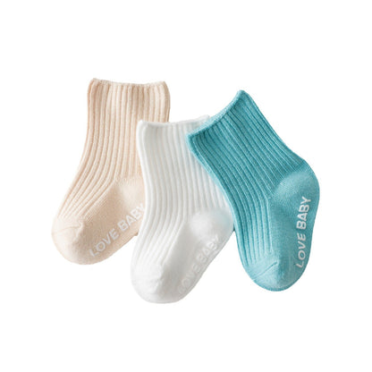 Spring, autumn and winter unisex socks for boys and girls, cotton mid-tube breathable non-slip floor socks, playground socks, loose mouth baby socks 