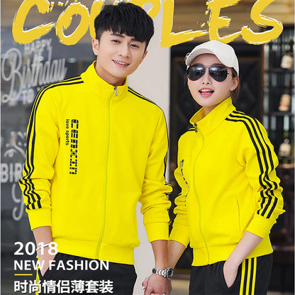 Spring and Autumn Couple Sports Suit Men's Casual Stand-up Collar Sportswear Women's Running Appearance Group Uniform High School Uniform Wholesale 