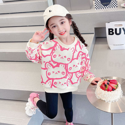 Girls spring and autumn long-sleeved sweatshirt bottoming shirt new cartoon style children's T-shirt spring and autumn popular tops versatile and trendy 