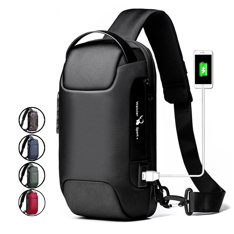 Chest bag men's canvas casual crossbody bag shoulder bag men's chest bag usb charging sports water drop bag for men