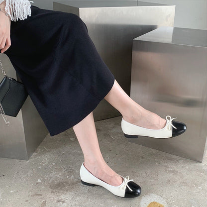 2023-3 French round toe Mary Jane women's shoes small fragrant style low-cut temperament single shoes bow bean scoop shoes for women 