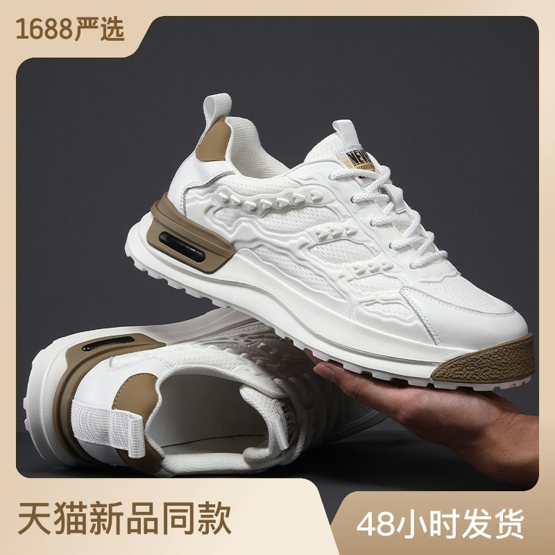 Men's shoes 2024 summer new top layer cowhide mesh breathable versatile sports casual shoes men's thick-soled dad shoes 