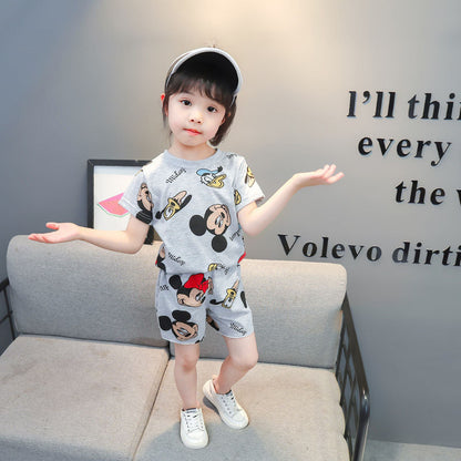 2023 new summer men's and women's sports suits for 2-year-old children 1 Western style cartoon print 2-piece set 3 short sleeves 4 T-shirt shorts 