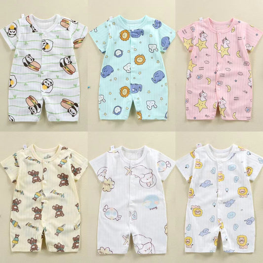 Internet celebrity baby clothes jumpsuit 0-1 years old cotton jacquard buttoned romper, simple and stylish, thin style a-type wholesale 