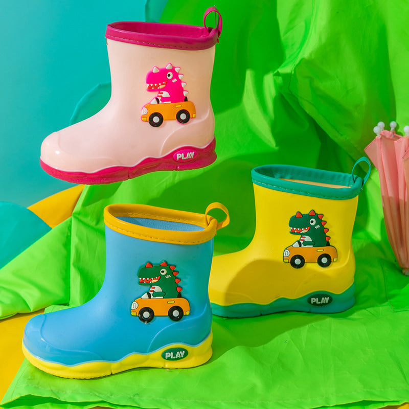 2022 New Children's Rain Boots Baby Rain Boots Cute Cartoon Water Shoes Outdoor Waterproof Anti-Slip Dinosaur Shoes for Boys and Girls 