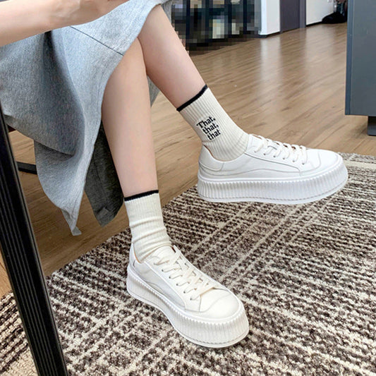 Studiolee Spring and Summer Small Versatile Sports Thick Soled Genuine Leather Casual Biscuit White Shoes for Women 