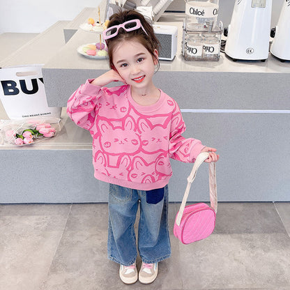 Girls spring and autumn long-sleeved sweatshirt bottoming shirt new cartoon style children's T-shirt spring and autumn popular tops versatile and trendy 