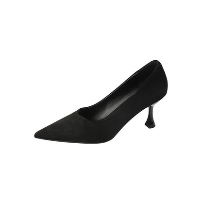 3351-17 New style French pointed toe high heels for women, black work shoes, thin heels, shallow mouth fashion single shoes for women 