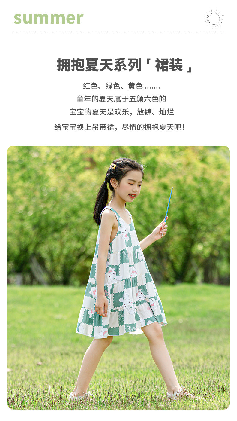 童装女童连衣裙夏季碎花裙儿童夏装绵绸背心裙新款女宝宝吊带裙子