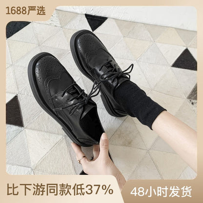 Daling Xin Yuda~small leather shoes for women British style 2023 spring and autumn new lace-up jk women's shoes thick sole black single shoes 