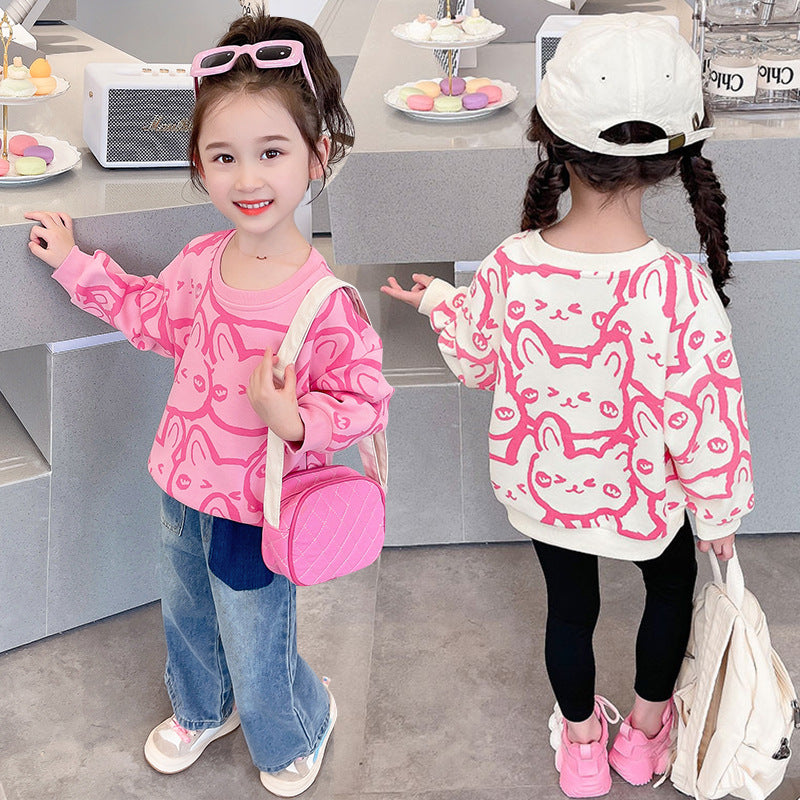 Girls spring and autumn long-sleeved sweatshirt bottoming shirt new cartoon style children's T-shirt spring and autumn popular tops versatile and trendy 