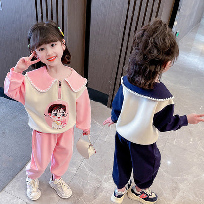 Girls Autumn and Winter Suit 2023 New Fashionable Baby Girl Autumn Two-piece Set Girls Internet Celebrity Children's Clothing Spring and Autumn Style 