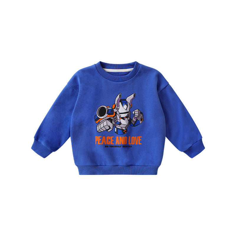 100% pure cotton spring and autumn new children's clothing boys' sweatshirts fashionable and versatile round neck tops cute cartoon trend 