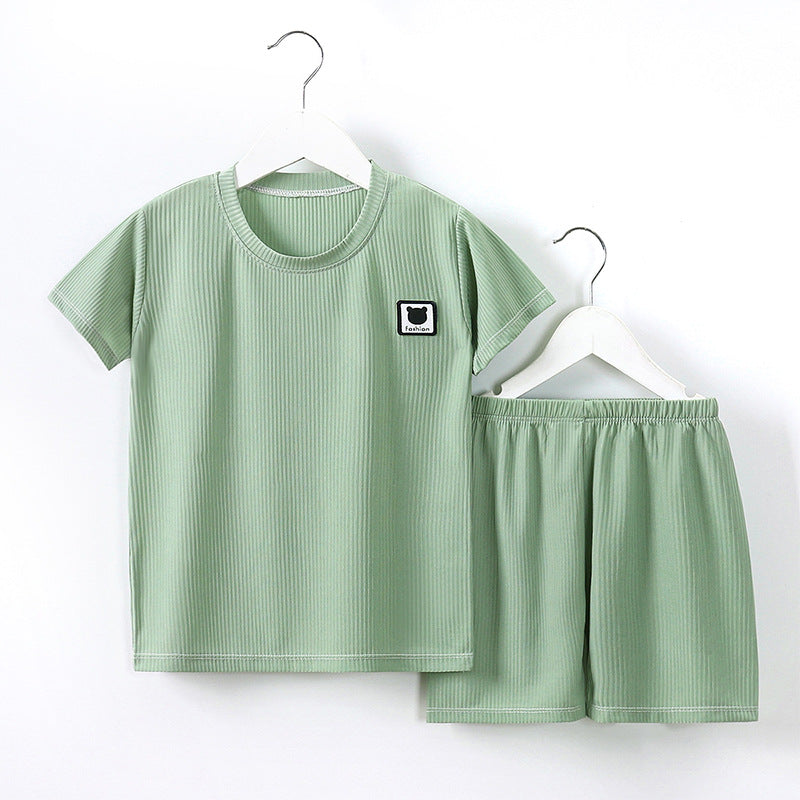 2022 Children's Short Sleeve T-shirt Suit Summer New Boys Ice Silk Clothing Girls Home Clothing Children's Clothing Wholesale 