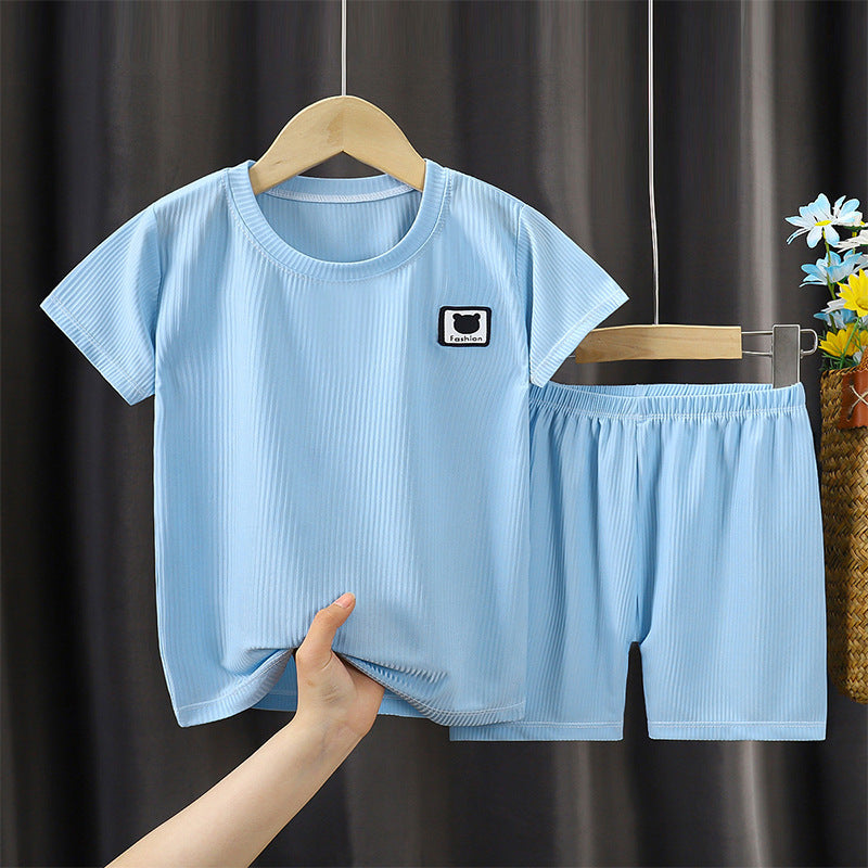 2022 Children's Short Sleeve T-shirt Suit Summer New Boys Ice Silk Clothing Girls Home Clothing Children's Clothing Wholesale 