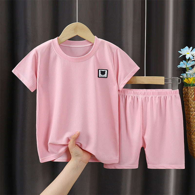 2022 Children's Short Sleeve T-shirt Suit Summer New Boys Ice Silk Clothing Girls Home Clothing Children's Clothing Wholesale 