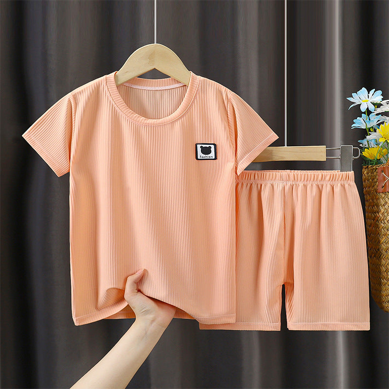 2022 Children's Short Sleeve T-shirt Suit Summer New Boys Ice Silk Clothing Girls Home Clothing Children's Clothing Wholesale 