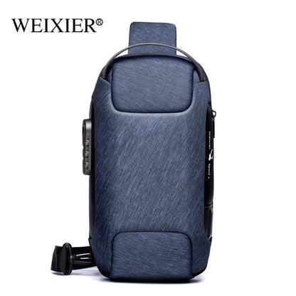 Chest bag men's canvas casual crossbody bag shoulder bag men's chest bag usb charging sports water drop bag for men