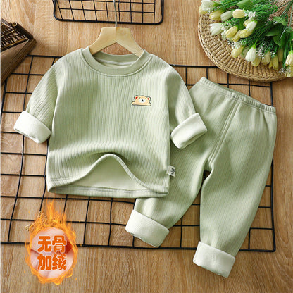 Children's warm suit plus velvet and thickened autumn and winter new baby base underwear, middle-aged children's autumn clothes and long pants children's suit