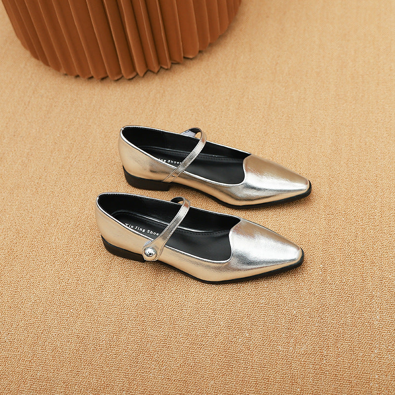 771-6 Pointed toe shallow mouth flat bottom thick heel single shoes new fashion casual one-strap Mary Jane women's shoes 