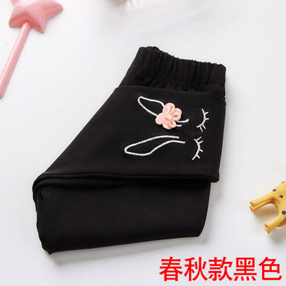 2021 Autumn New Children's Leggings Girls Medium Long Cartoon Cute Thin Nine-Point Pants Cotton Baby Pants 