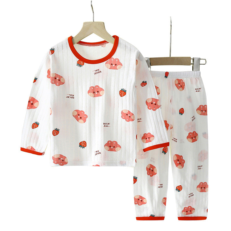 2023 New Children's Cotton Home Clothing Set Summer Long Sleeve Pajamas Thin Air Conditioning Clothing for Boys and Girls 