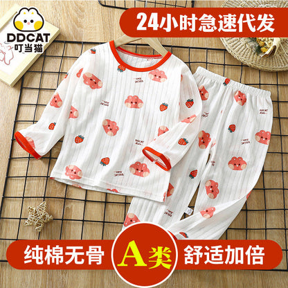 2023 New Children's Cotton Home Clothing Set Summer Long Sleeve Pajamas Thin Air Conditioning Clothing for Boys and Girls 