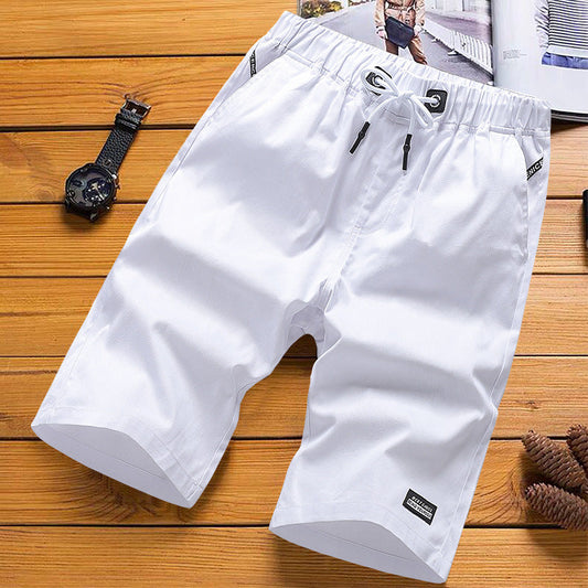 Pure cotton three-quarter pants for young and middle-aged people in summer washed retro solid color casual work shorts beach pants mid-waist men's pants 