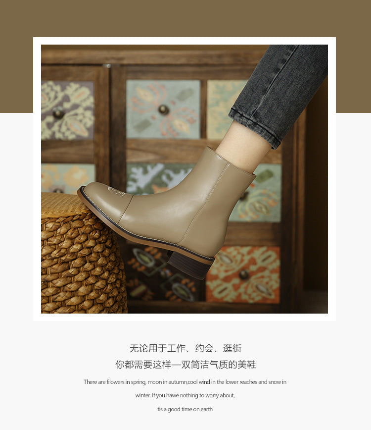 Velvet 281-3 flower stitch pattern thick-soled short boots for women new black Chelsea boots mid-heeled Martin boots 