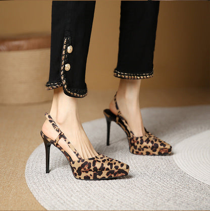 999-1 2024 Baotou stiletto pointed toe sandals new sexy leopard print outer waterproof platform fashion high heels for women 