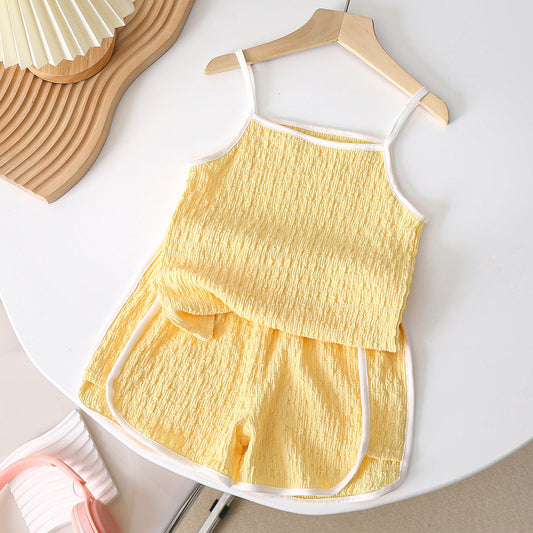 Girls Camisole Suit Summer New Baby Shorts Shorts Girls Clothes សំលៀកបំពាក់កុមារ 