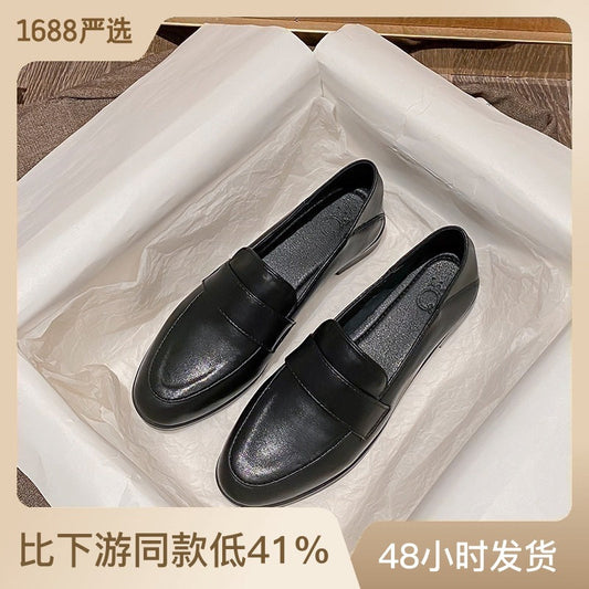 1288 single shoes for women 2022 new small leather shoes women's genuine leather shoes loafers British black work shoes 